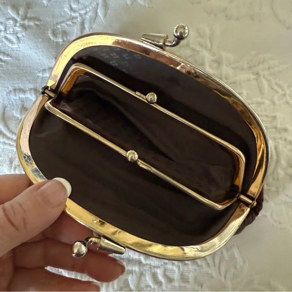 Vintage Leather by the Sea Real Eel Skin Classic Brown Clutch